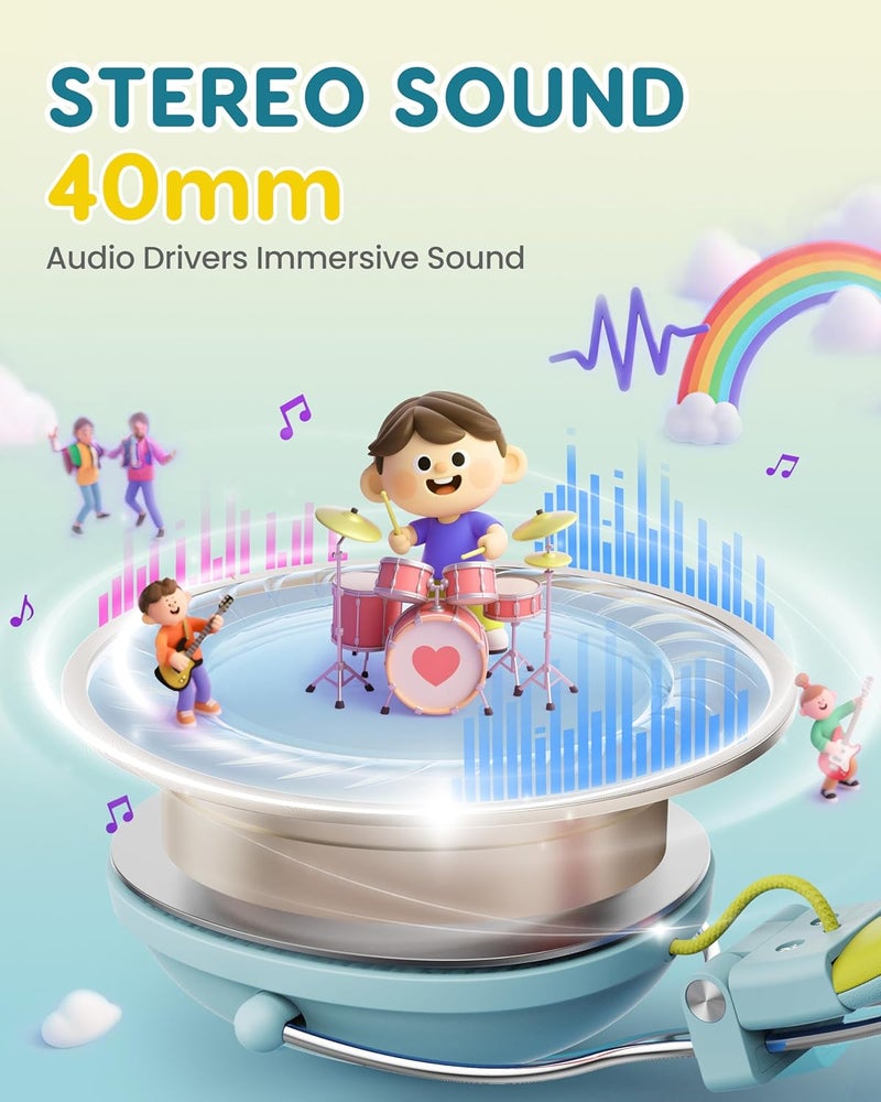 awatrue Kids Headphones for School, 74/85dB Safe Volume Limit, Stereo Sound, Wired On-Ear Headphones for Kids Boys Girls, 3.5mm Jack for Tablet, iPad, Kindle, YOTO Player, Airplane Travel, Green - Image 3